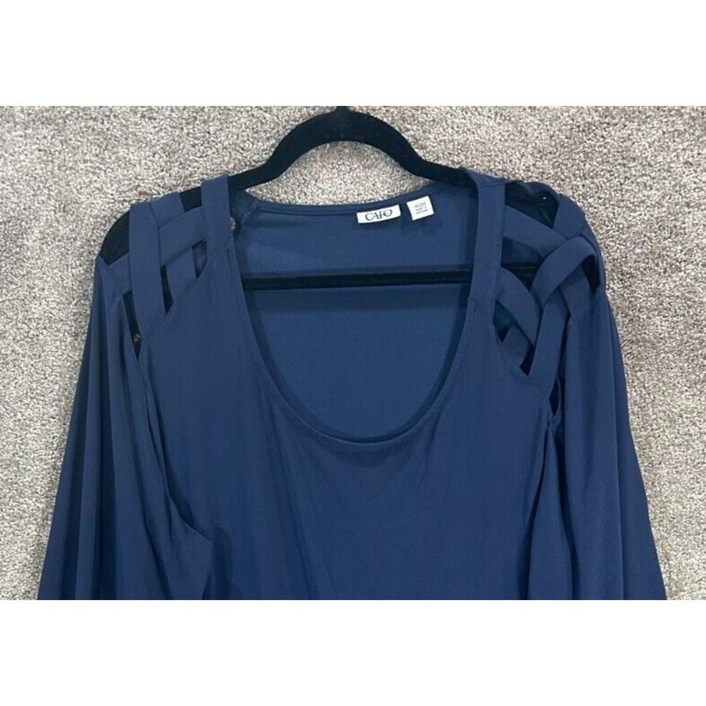 Cato Top Womens 26-28W‎ Blue Slit Open Shoulders 3/4 Sleeve Tunic Flowy Blouse